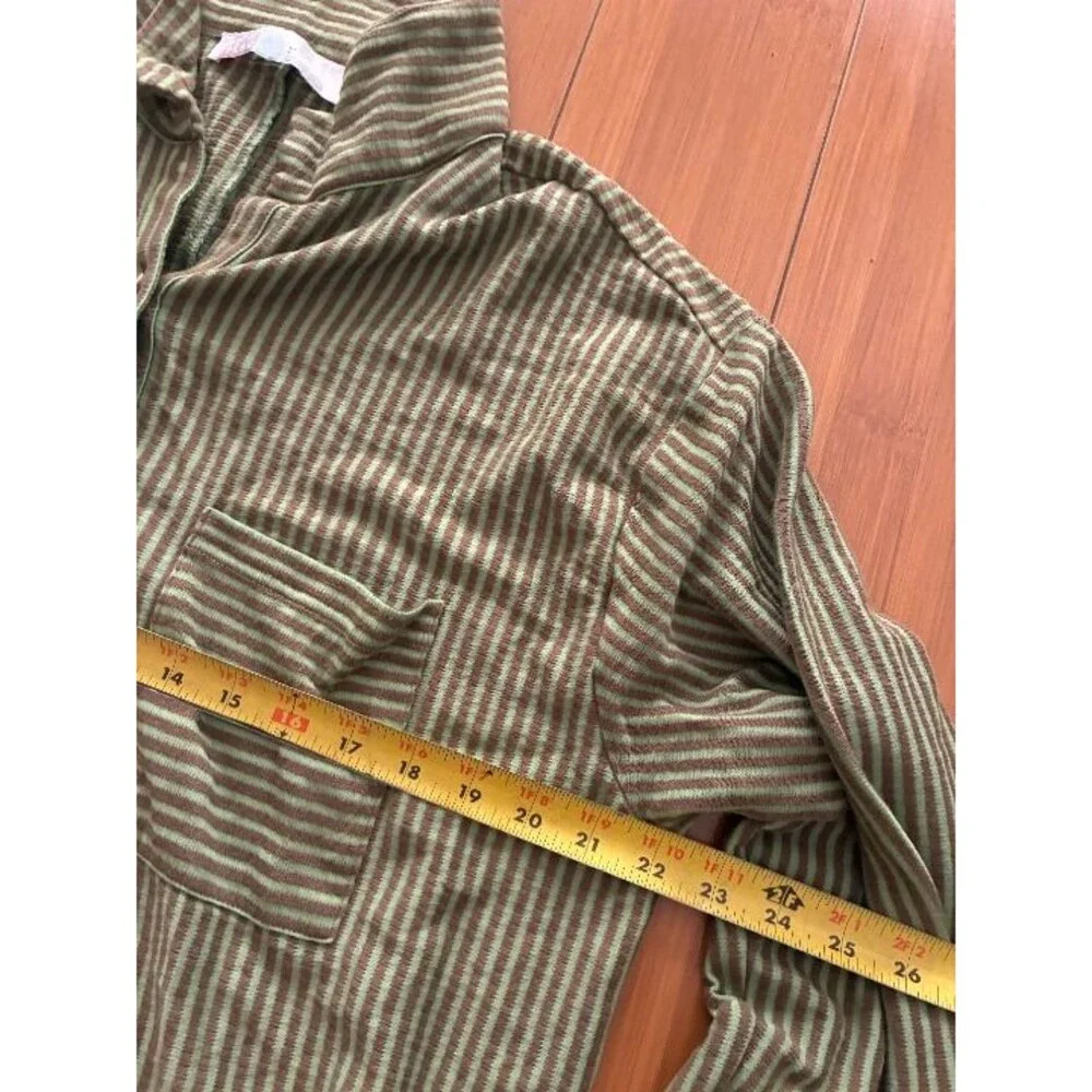 Free People Beach Better Days Button Down Shirt Women  Green Brown Striped Large